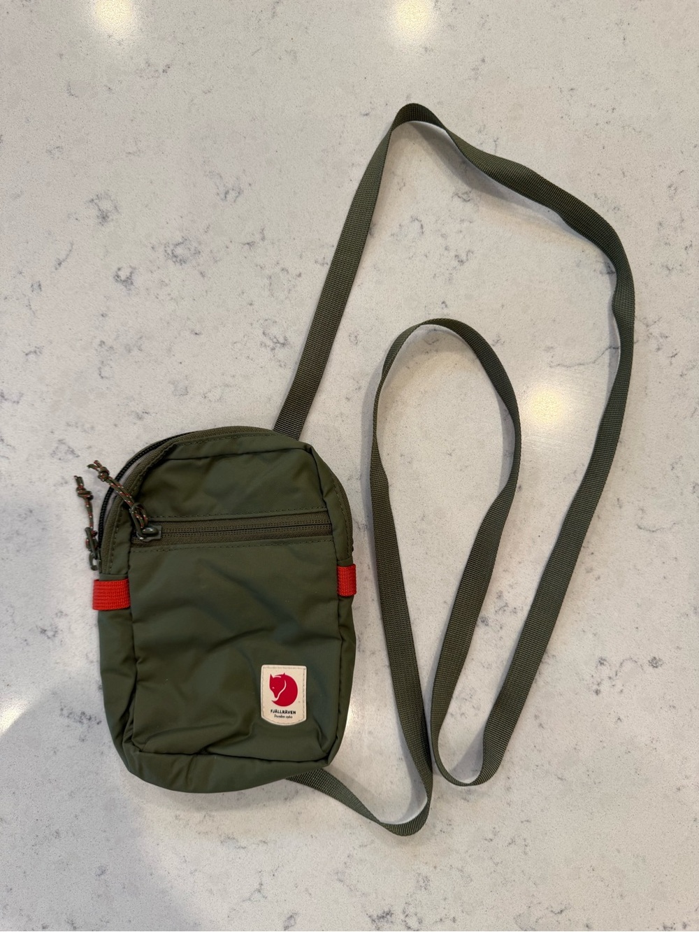 Fjallraven Small Crossbody Bag - Olive Green with Red Accents